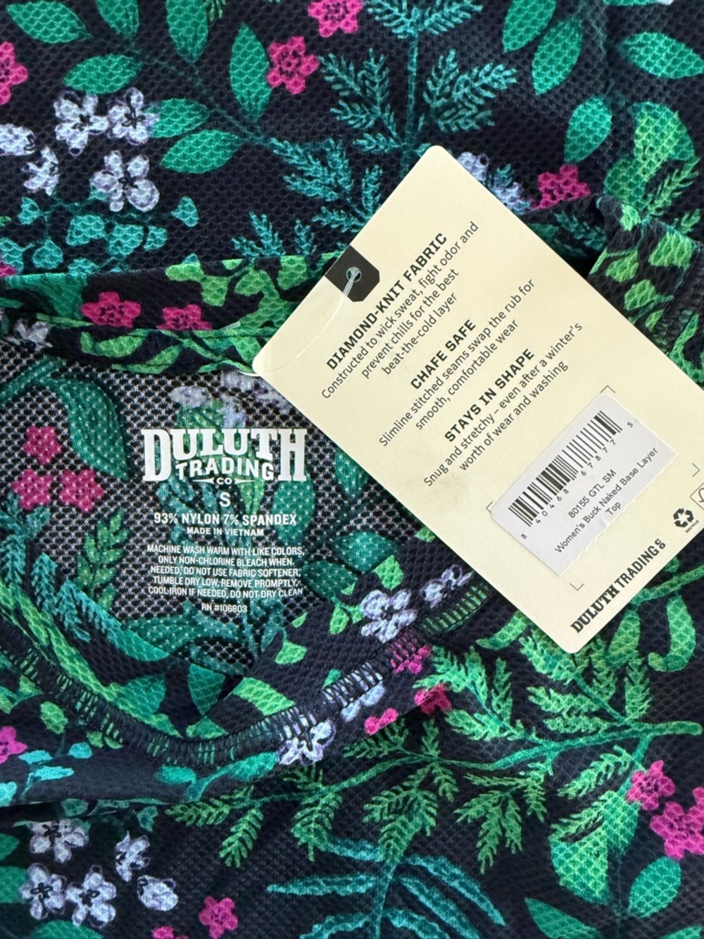 Duluth Trading Co. Buck Naked Floral Base Layer Top NWT Size S - Picture 5 of 6